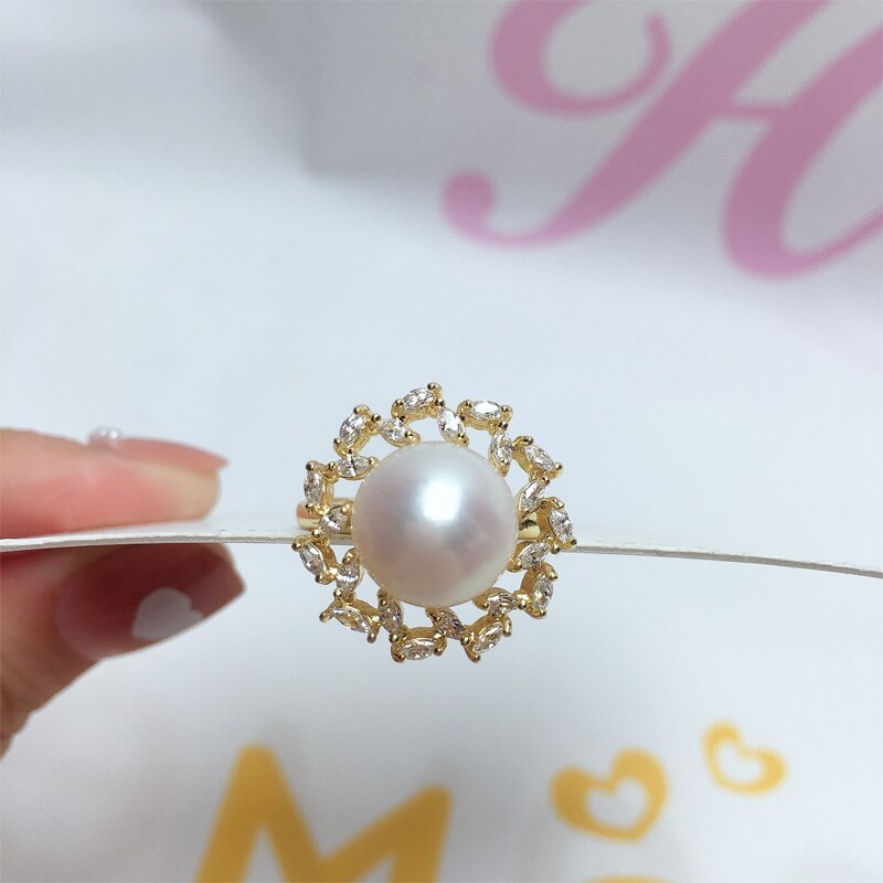 Round Pearl Ring 14K Gold Gild Design Pearl Base Jewelry For Women