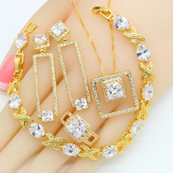 White Zirconia Gold Plated Bridal Jewelry Sets for Women