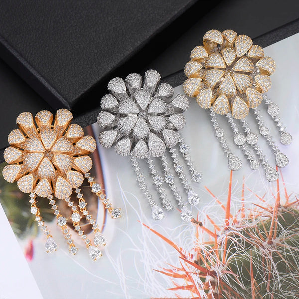 44*72 mm Fashion Blossom Tassel Pendant Earrings Party Dangle Earrings