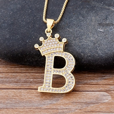 New Design 26 Letters A-Z Zircon Crown Initial Alphabet Pendant Necklace