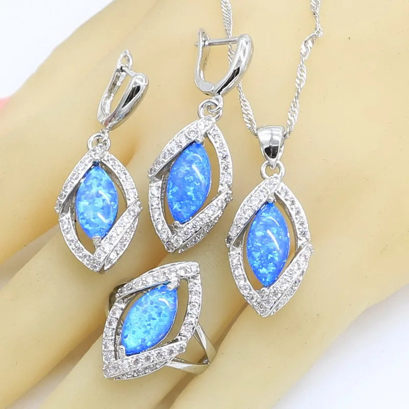 Blue Opal Earrings Rings Necklace Pendant Zircon Bracelet Gift