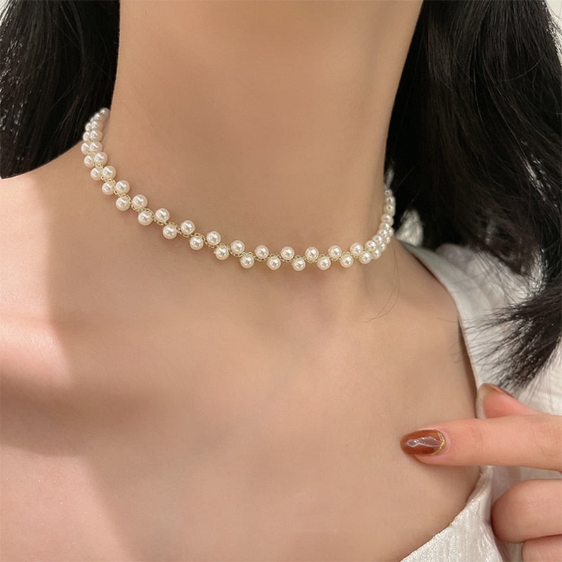 Korean Elegant Pearl Beads Choker Necklace For Women