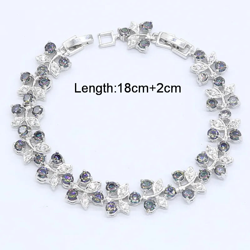 Silver Color Rainbow Zircon Bracelet Earrings Rings Necklace Pendant Gift