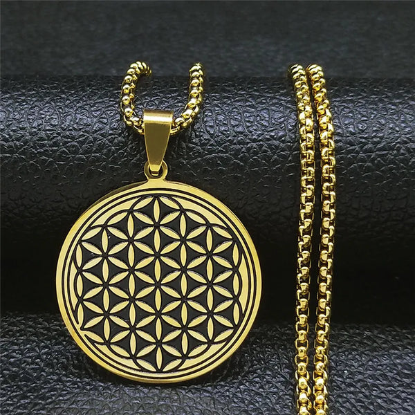 Stainless Steel Flower of Life Necklaces Pendants for Women/Men