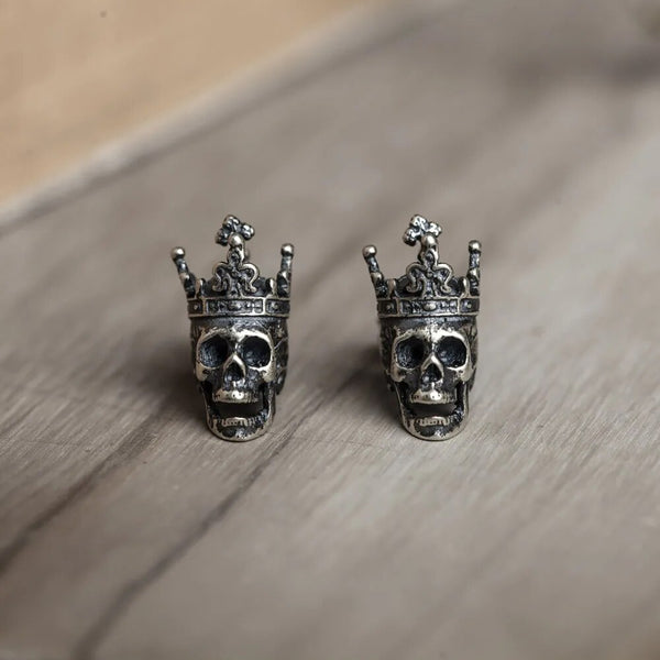 925 Sterling Silver Creative Retro Skull King Crown Stud Earring Punk Gothic Style Ear Pin for Men Women