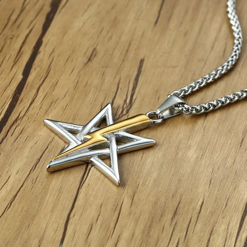 PENTAGRAM WITH LIGHTNING BOLT PENDANT