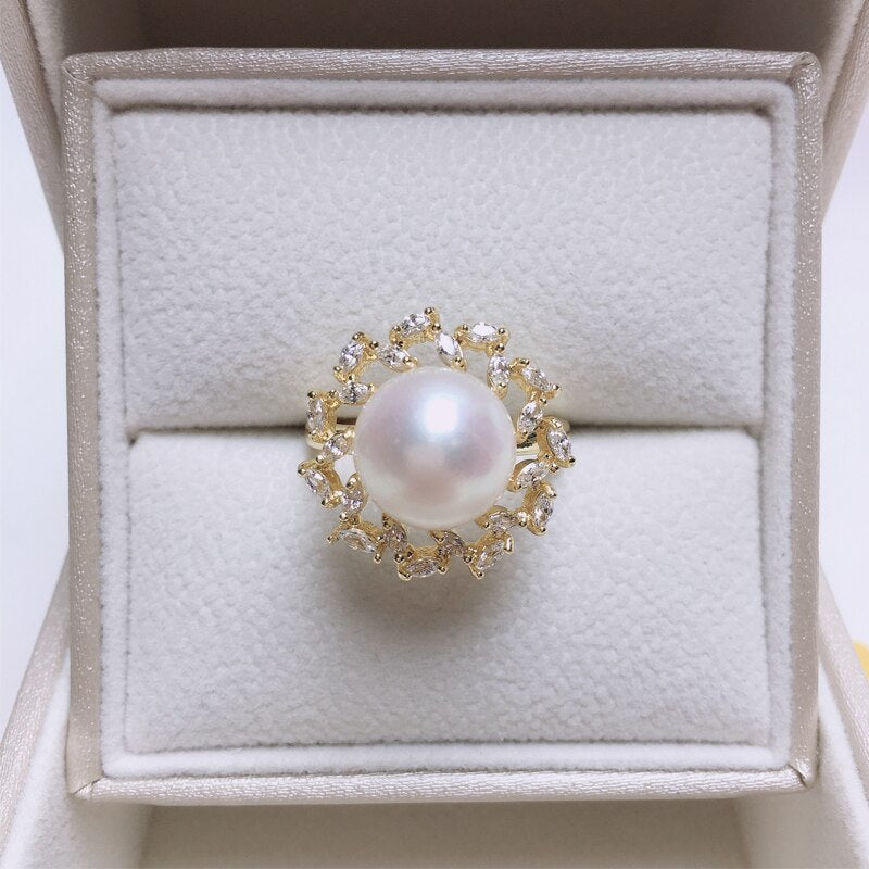 Round Pearl Ring 14K Gold Gild Design Pearl Base Jewelry For Women