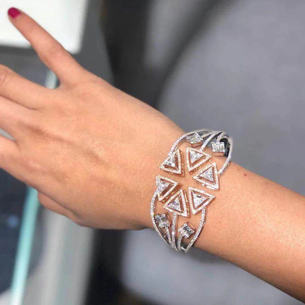 Luxury Geometric Triangle CZ Open Bangle For Women