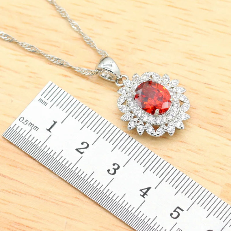 Red Zirconia Dubai Silver Color Jewelry Sets For Women