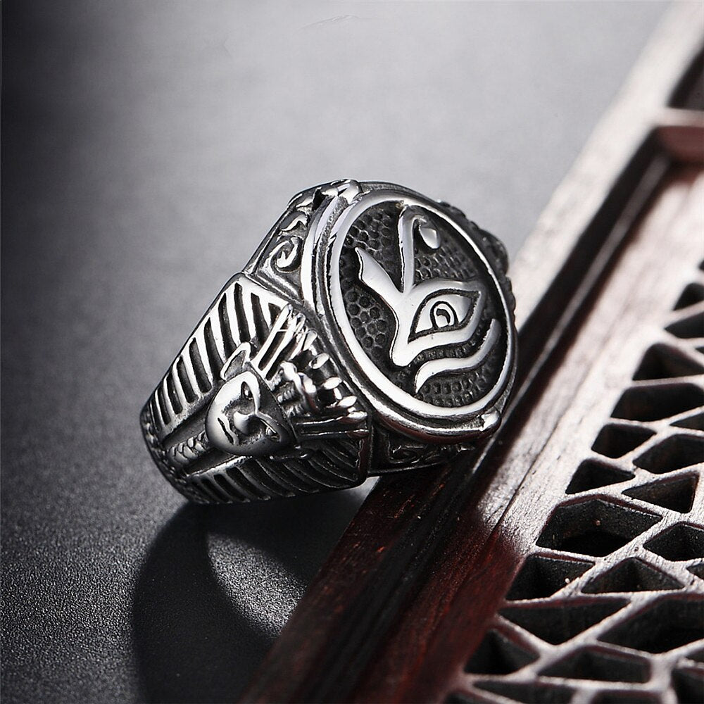 Vintage Stainless Steel Egyptian Men's Ring