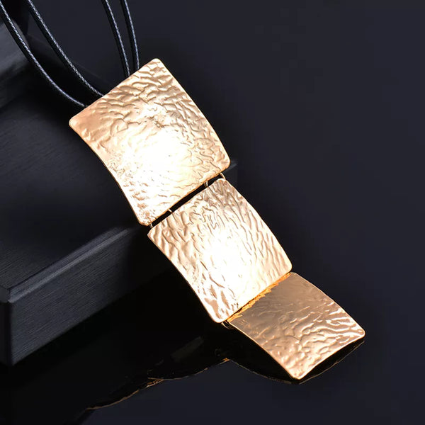 Sexy Big Square Long Pendant Necklace Black Leather Chain Maxi Statement Jewelry For Women