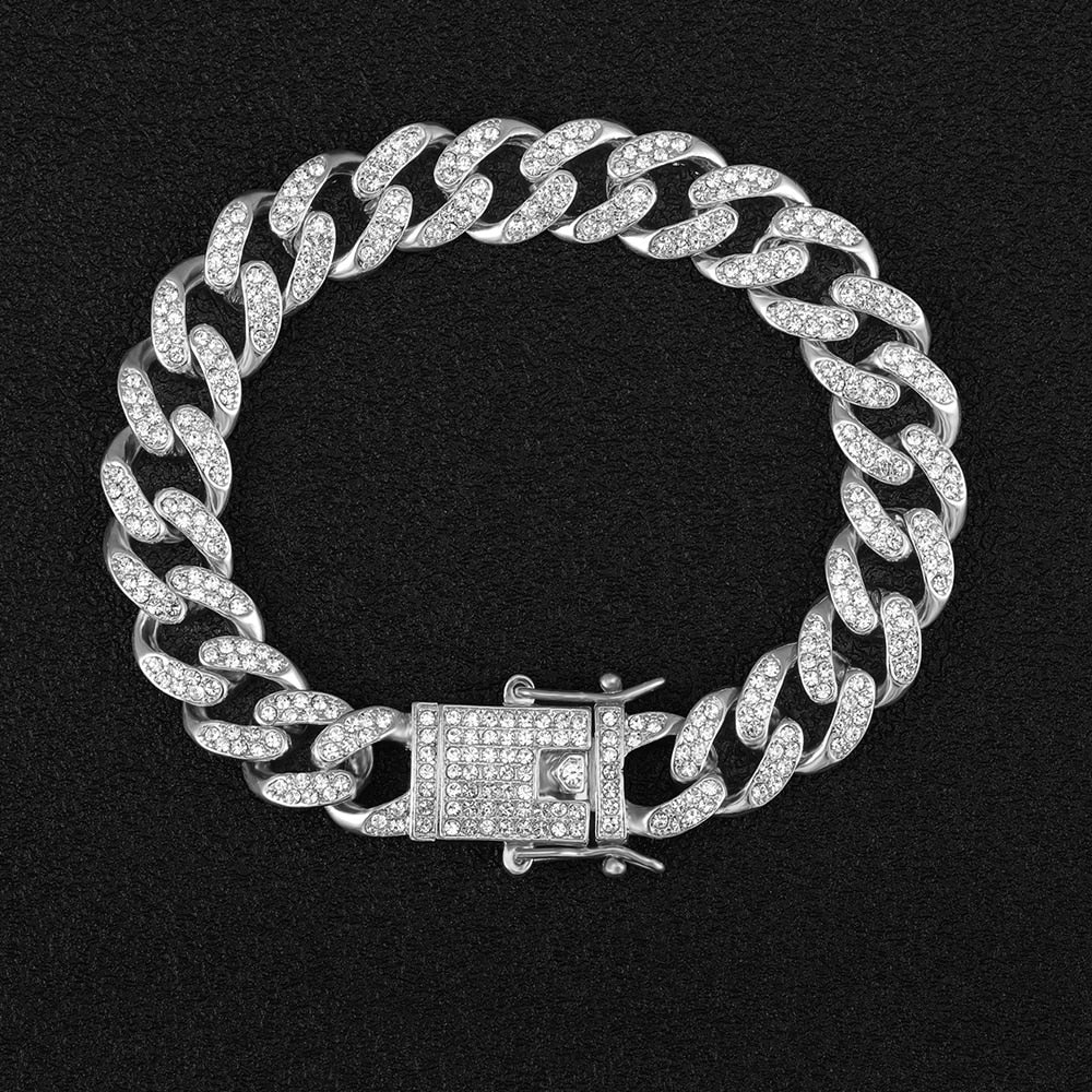 NEW Iced Out Chain Bling Prong Miami Cuban Link Chains Bracelet