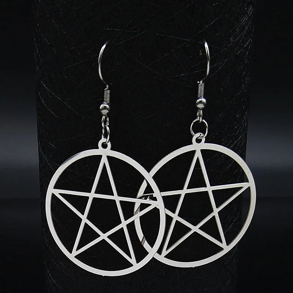 Witchcraft Pentagram Stainless Steel Drop Earrings Women Silver Color Earrings