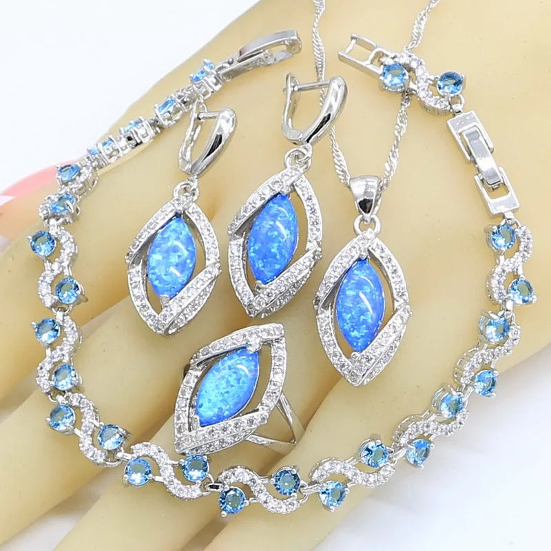 Blue Opal Earrings Rings Necklace Pendant Zircon Bracelet Gift