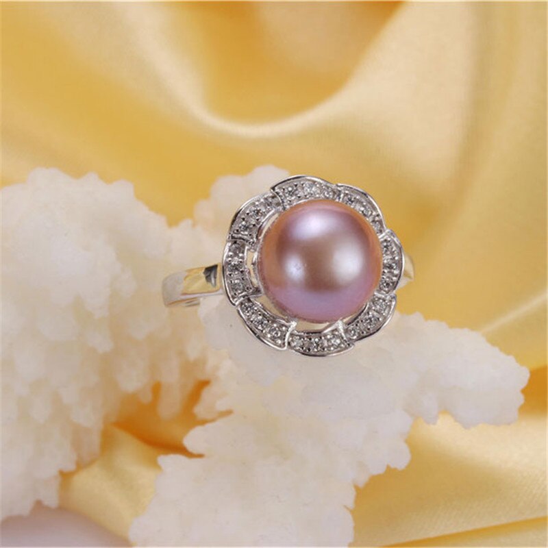 Round eight-petal flower 10-11mm natural freshwater pearl ring for women gift