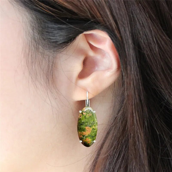 Big Vintage Natural Eye Stone Unakite Earrings For Women