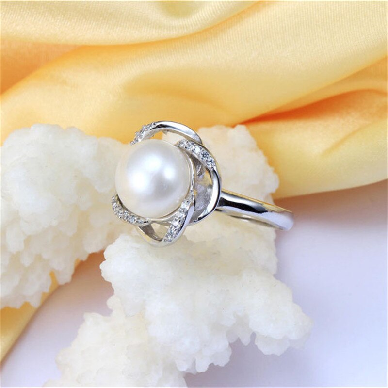 AAAA High Luster White Bread Round Freshwater Adjustable Ring For Women