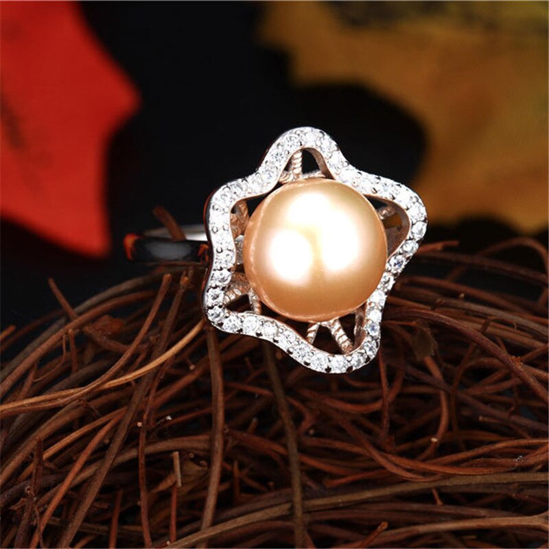 Starfish hollow 10-11mm AAAA natural freshwater pearl ring for women gift