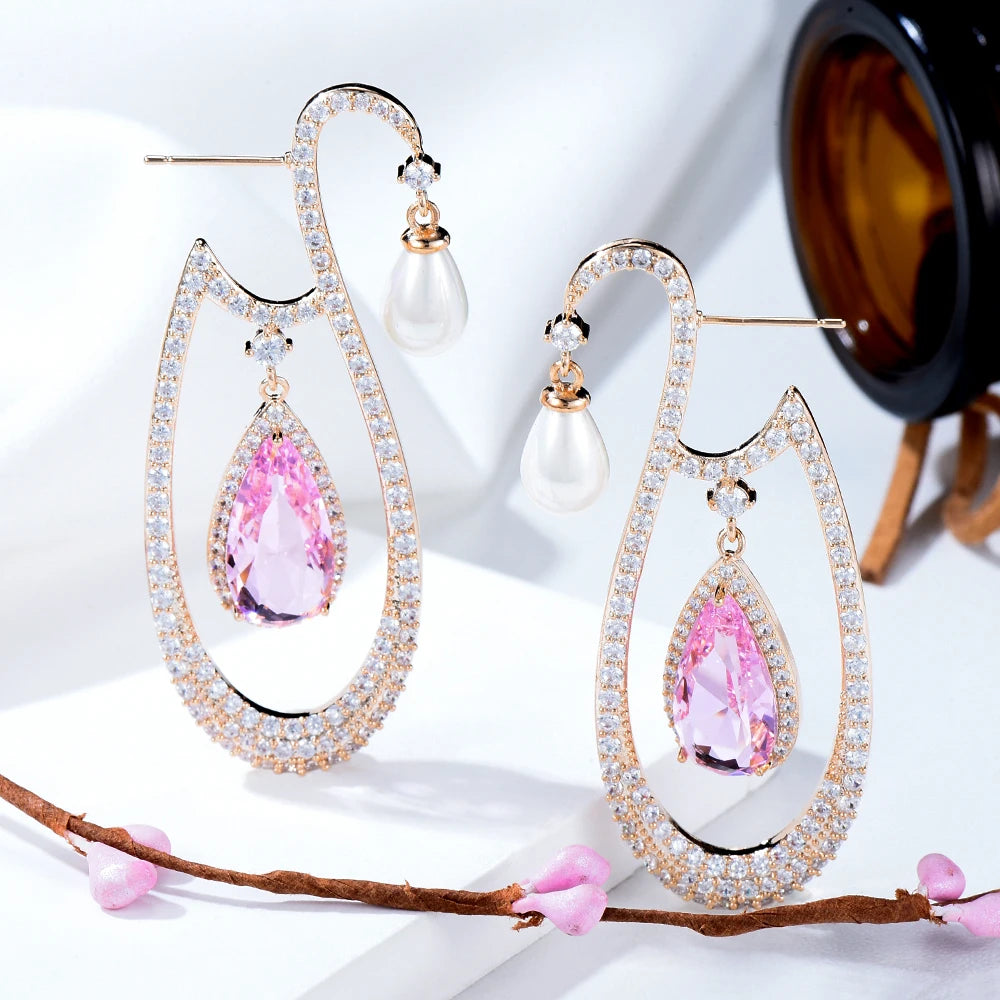 High Quality Fashion Luxury Charm Shiny CZ Pendant Earrings Jewelry For Women