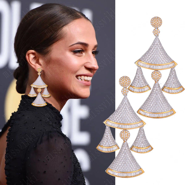 Noble Symbol Luxury Triangle Shape Pendant Earrings Pyramid Shape Fine Jewelry For Women