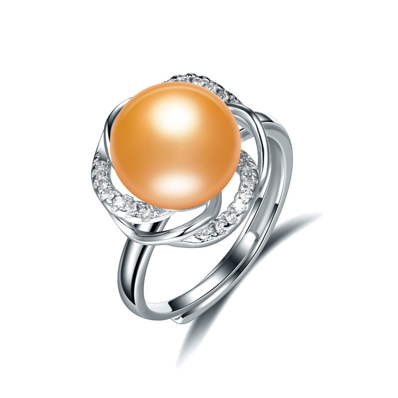 AAAA High Luster White Bread Round Freshwater Adjustable Ring For Women