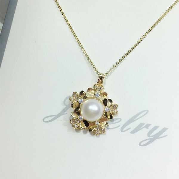 Gold Color Charm Chain Necklace 100% Natural Freshwater Pearl Pendant