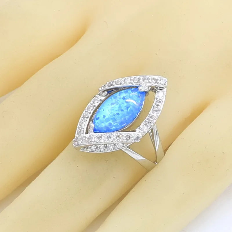 Blue Opal Earrings Rings Necklace Pendant Zircon Bracelet Gift