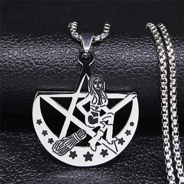 Witchcraft Witch Broom Stainless Steel Necklace Women