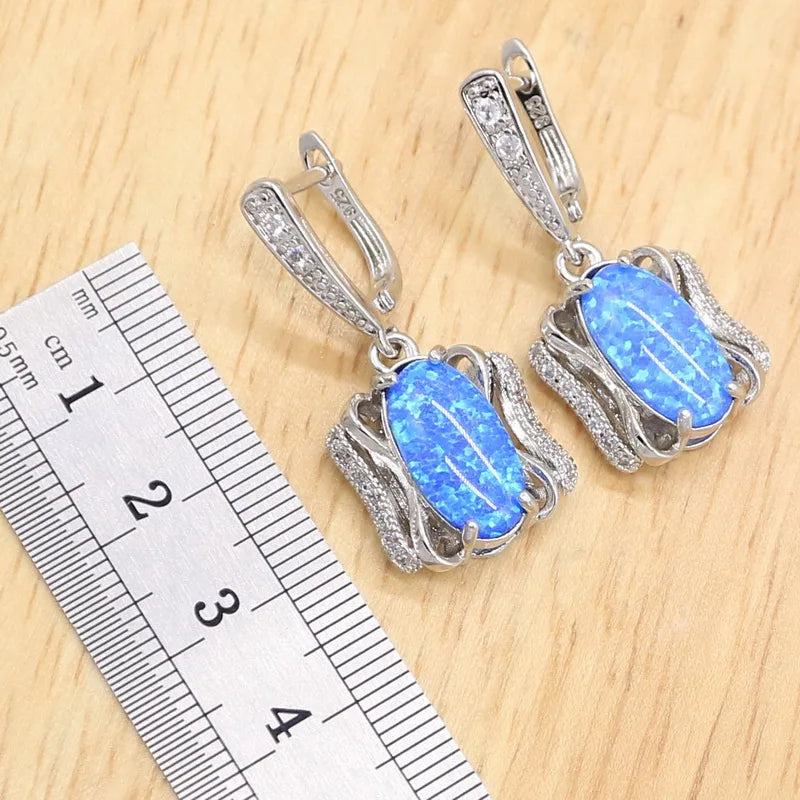 Blue Opal Silver Color Jewelry Sets For Women