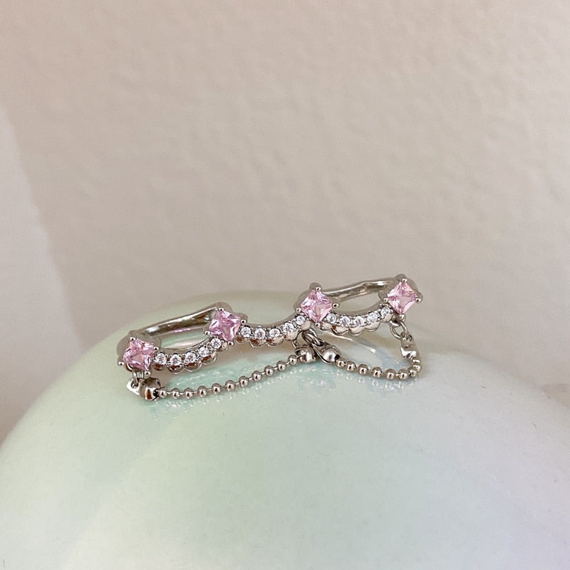 Korean Delicate Pink Crystal Bowknot Clip Earrings For Women