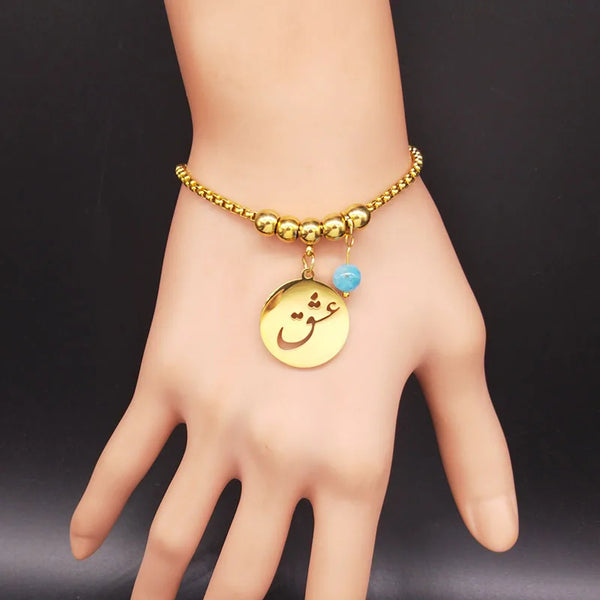 Persian Love Poems Natural Stone Stainless Steel Bracelet Charm for Women