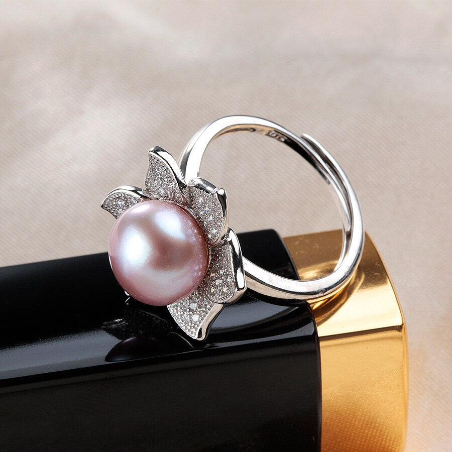 925 Sterling Silver Zircon Flower Adjustable Finger Ring For Women