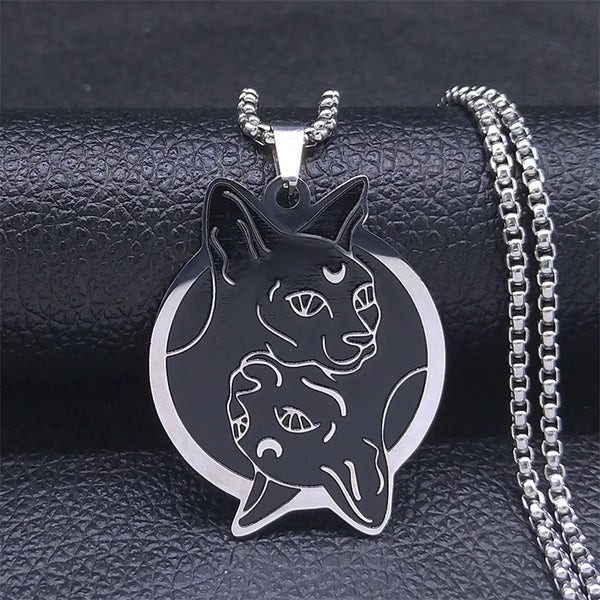 Stainless Steel Wicca Hairless Cat Tai Chi Necklaces Women/Men Black Silver Color Pendant Necklace