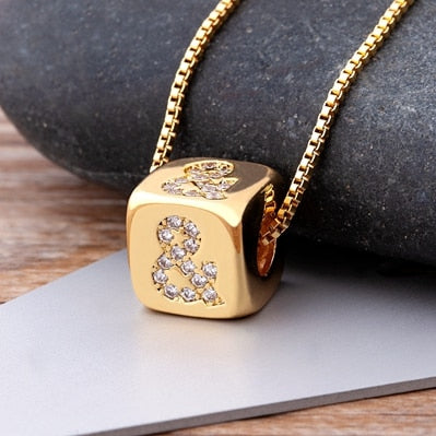 New Luxury Cute Cube Dice Heart Necklace Copper Zircon Gold Color Chain Necklace For Women