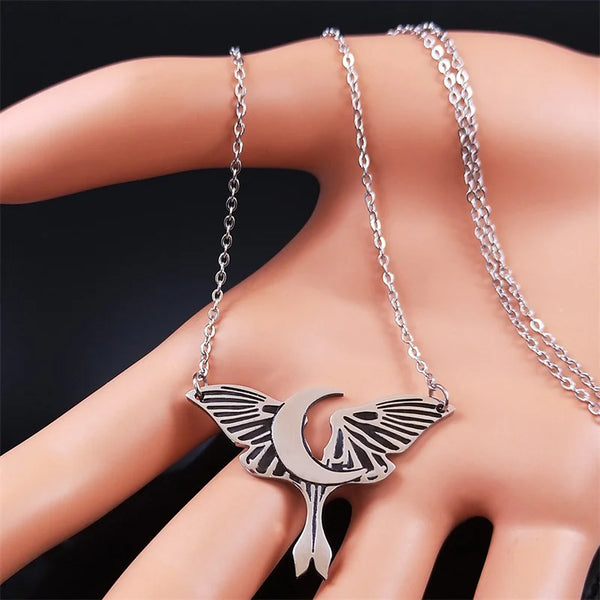 Witchcraft Butterfly Moon Stainless Steel Necklaces Pendants Women Silver Color Chain Necklaces