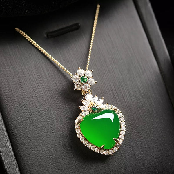 Simulated Green Jade Crystal Emerald Gemstone Pendant Necklaces For Women