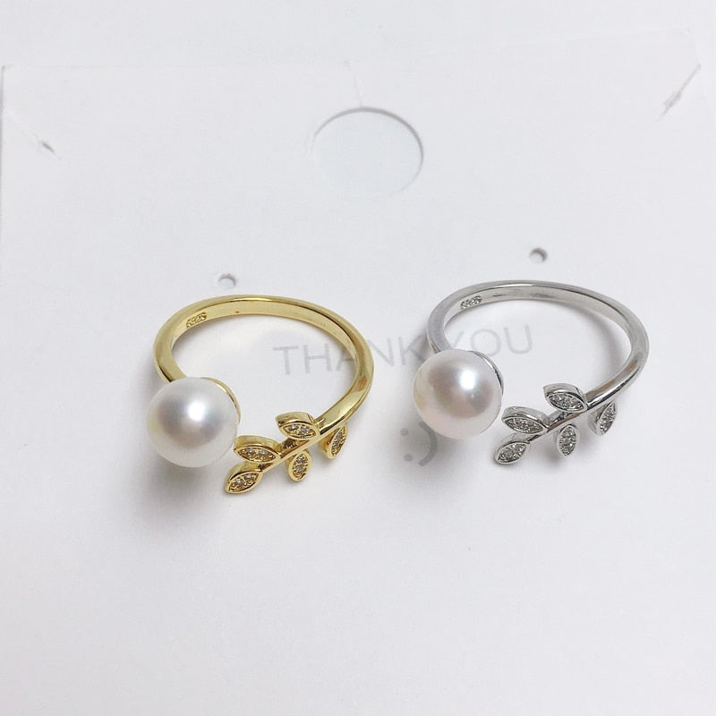 Leaf Pearl Ring 100% Real Natural Pearl Gold And Silver Color  Silver Ring Women