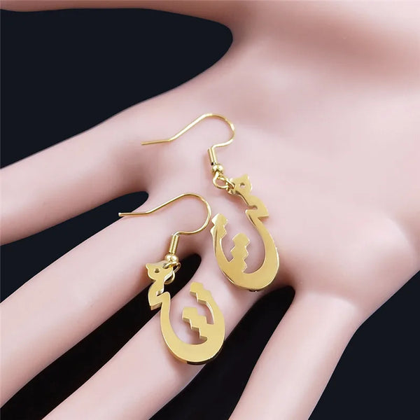 Natural Stone Stainless Steel Drop Earrings Women Gold Color Persian Love Poems Earrings