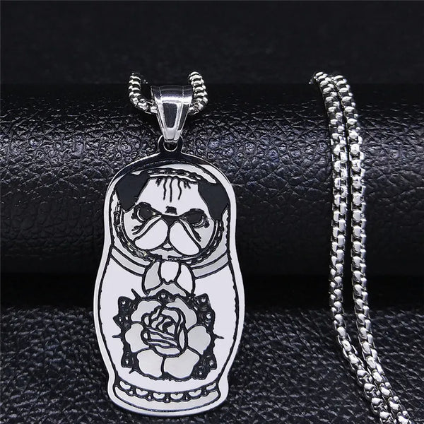 Matryoshka Pug Stainless Steel Chain Necklace for Women/Men