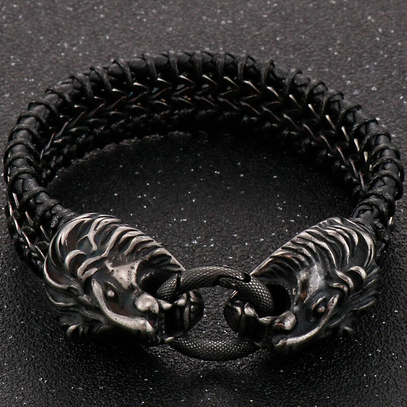 Stainless Steel Lion Head Charm Bracelet for Men