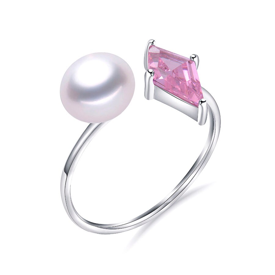 Simple 925 Sterling Silver Rhombus Pink Open Ring