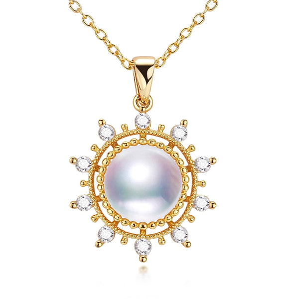 Delicate Round Pearl Necklace Freshwater Pearl Sun Light 14k Gold Plating Women