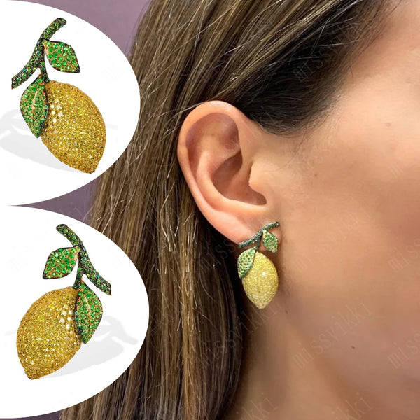 Luxury Cute yellow lemon Shiny Earrings for Women