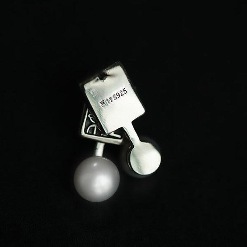 New design silver carving square ancient Chinese pearl earrings