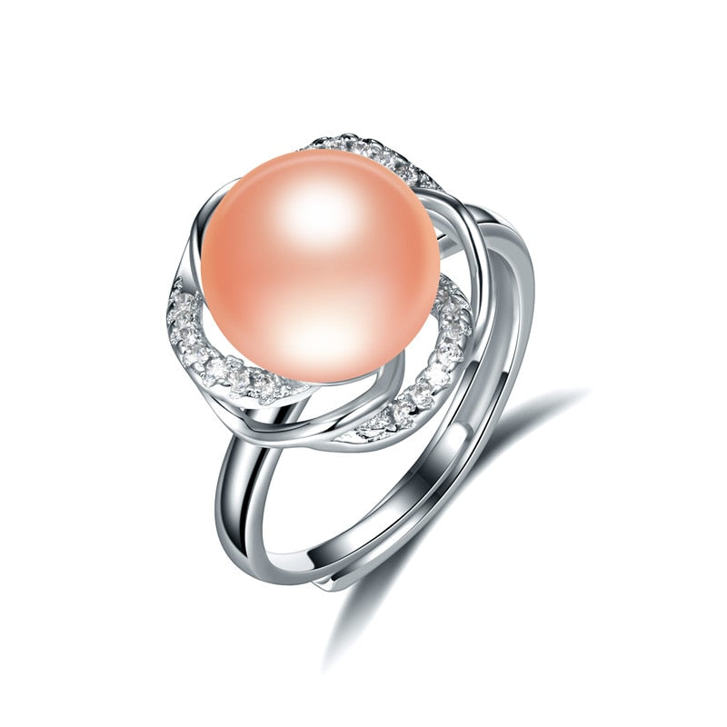 AAAA High Luster White Bread Round Freshwater Adjustable Ring For Women