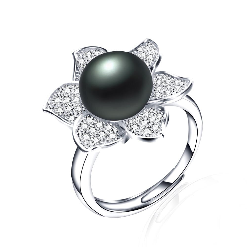 925 Sterling Silver Zircon Flower Adjustable Finger Ring For Women