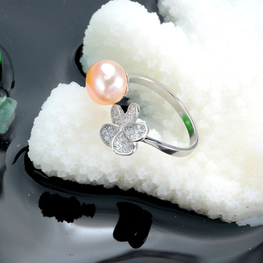 New 925 Sterling Silver Flower Zircon Open Rings For Women