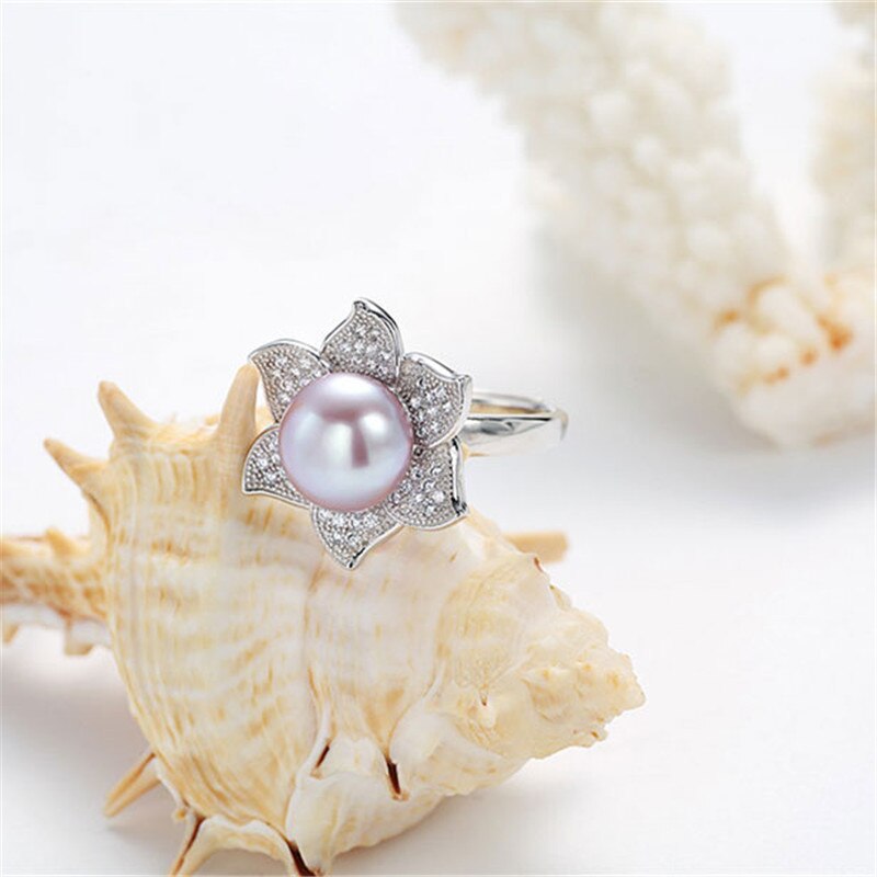 Flower 925 Sterling Silver Pearls Ring