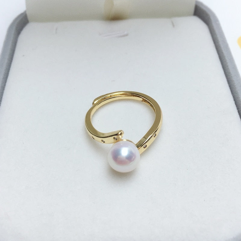 Real Natural Pearl Ring New  14K Gold Gild Design Engagement Ring