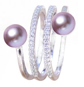 Fine Pearl Ring Jewelry Multi Row Natural Freshwater Pearl 925 Sterling Silver Big Rings